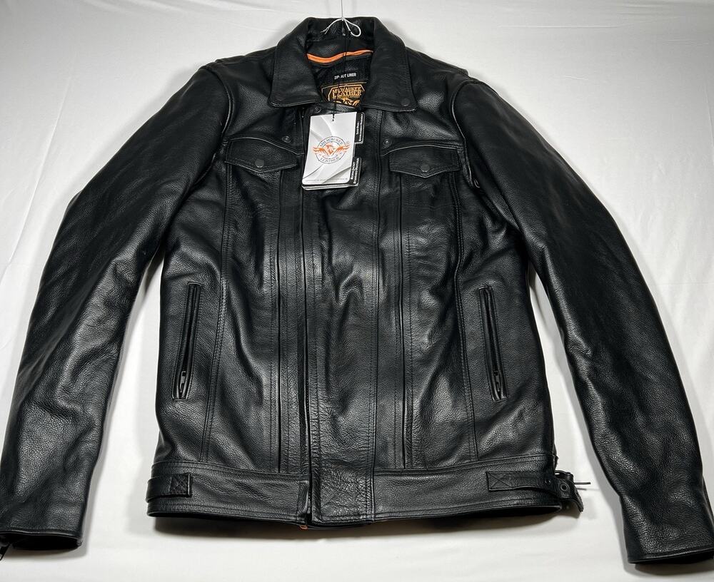 Milwaukee Leather LKM1720 Men’s Tall Black Motorcycle Jacket – Size M-Tall